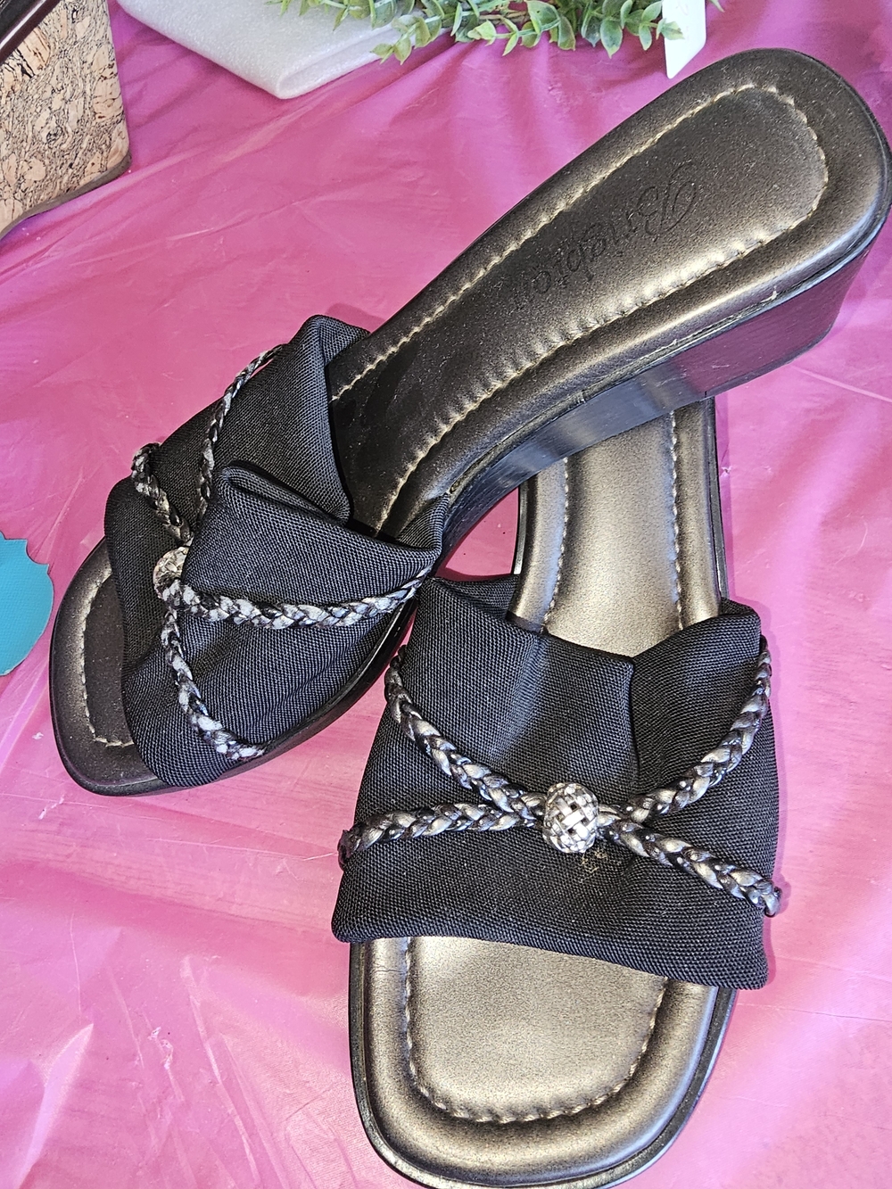 Brighton Black Braided-Knot Slip-On Sandals for Women